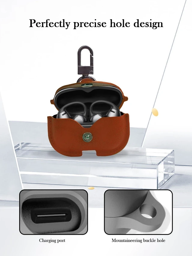 Alt view image 5 of 7 - Case for SHOKZ OpenDots ONE Earbuds,Stylish Retro Soft Protective, Premium PU Leather Case Cover with Cleaning Kit & Lanyard for SHOKZ OpenDots ONE Accessories-Brown