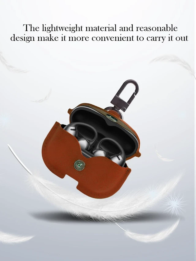 Alt view image 6 of 7 - Case for SHOKZ OpenDots ONE Earbuds,Stylish Retro Soft Protective, Premium PU Leather Case Cover with Cleaning Kit & Lanyard for SHOKZ OpenDots ONE Accessories-Brown