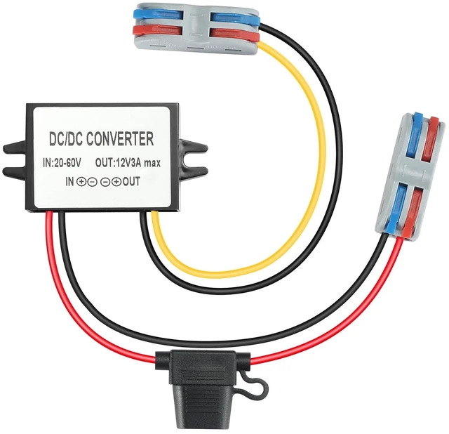 Main image of 3A 36W DC-DC 20V-60V to 12V Step Down Converter with Fuse 20V 24V 36V 48V 60V to 12V Buck Converter Voltage Reducer Regulator Waterproof Transformer Golf Cart Car Truck RV Accessories