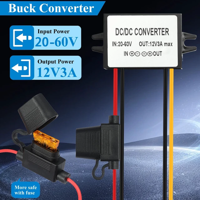 Alt view image 2 of 7 - 3A 36W DC-DC 20V-60V to 12V Step Down Converter with Fuse 20V 24V 36V 48V 60V to 12V Buck Converter Voltage Reducer Regulator Waterproof Transformer Golf Cart Car Truck RV Accessories