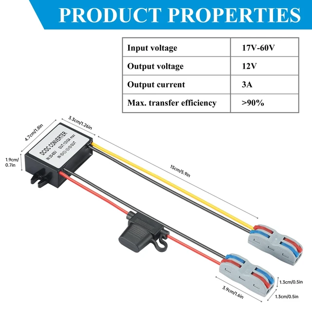 Alt view image 7 of 7 - 3A 36W DC-DC 20V-60V to 12V Step Down Converter with Fuse 20V 24V 36V 48V 60V to 12V Buck Converter Voltage Reducer Regulator Waterproof Transformer Golf Cart Car Truck RV Accessories