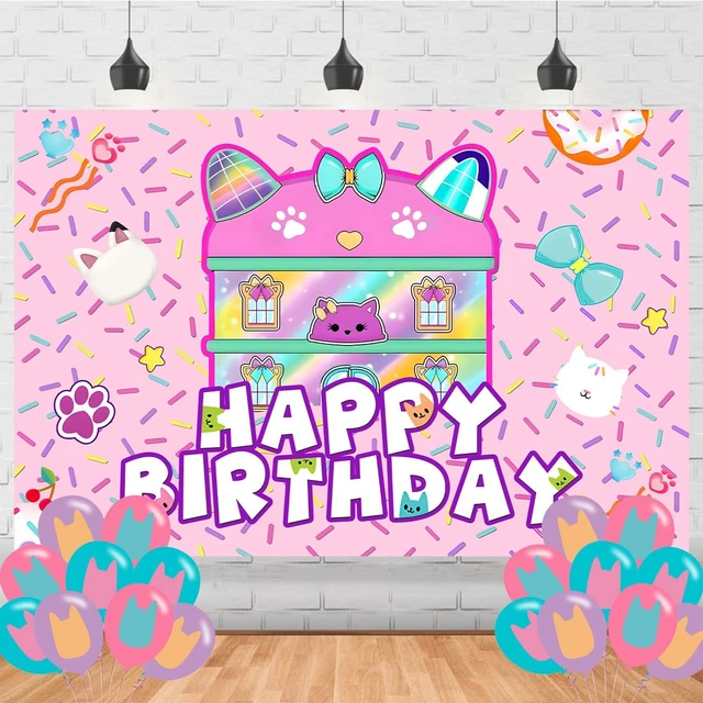 Main image of Cartoon Doll House Happy Birthday Backdrop Cartoon Dollhouse Banner Poster for Doll Theme Party Decorations Birthday Supplies Background Studio Shoot Photo Props Booth