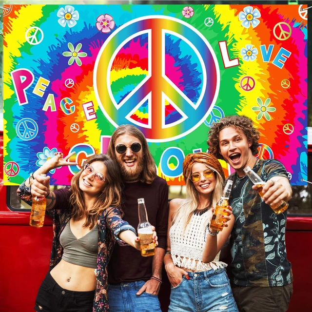 Alt view image 7 of 7 - 60's Party Decorations Groovy Love Peace Banners Hippie Porch Signs 1960s Hanging Wall Decor for Retro 60s Theme Party Photography Backdrop Decorations Supplies 72.8 x 43.3 Inch