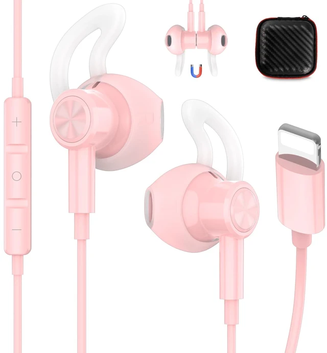 Main image of for Apple Lightning Headphones MFi-Certified Wired Earbuds Pink Magnetic Larger Ear Buds Earphones with Anti-Drop Tips Corded Headset Cord for iPhone 14 Plus 13 Pro Max 12 Mini 11 XS XR 8