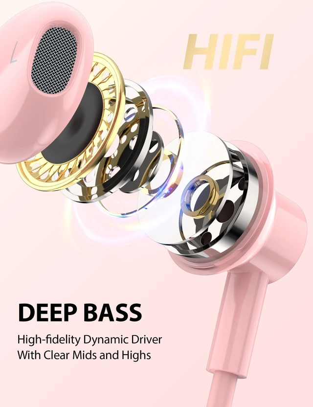 Alt view image 3 of 7 - for Apple Lightning Headphones MFi-Certified Wired Earbuds Pink Magnetic Larger Ear Buds Earphones with Anti-Drop Tips Corded Headset Cord for iPhone 14 Plus 13 Pro Max 12 Mini 11 XS XR 8