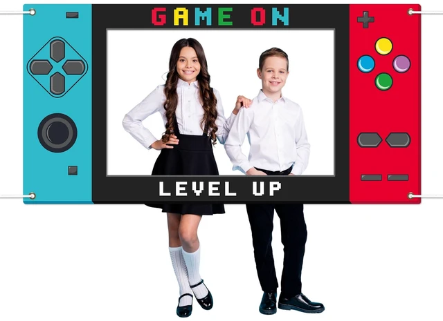 Main image of Large 73inch Video Game Photo Prop Game on Party Decorations Red Blue Handheld Gaming Console Banner Backdrop Gaming Photo Booth Frame Background for Boys Birthday Gamer Favor Supplies