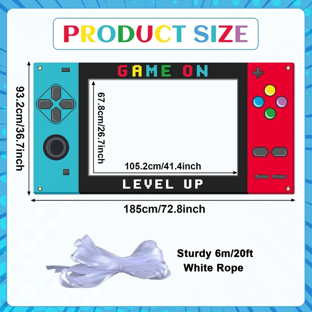 Alt view image 2 of 7 - Large 73inch Video Game Photo Prop Game on Party Decorations Red Blue Handheld Gaming Console Banner Backdrop Gaming Photo Booth Frame Background for Boys Birthday Gamer Favor Supplies