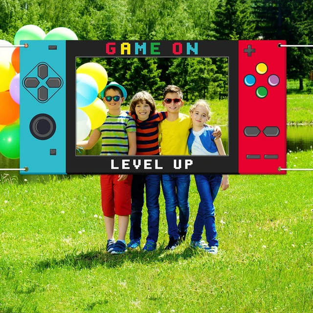 Alt view image 4 of 7 - Large 73inch Video Game Photo Prop Game on Party Decorations Red Blue Handheld Gaming Console Banner Backdrop Gaming Photo Booth Frame Background for Boys Birthday Gamer Favor Supplies