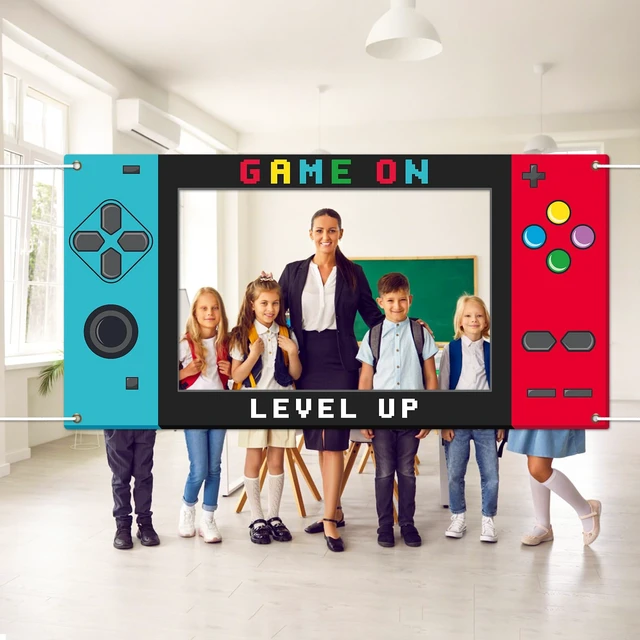 Alt view image 5 of 7 - Large 73inch Video Game Photo Prop Game on Party Decorations Red Blue Handheld Gaming Console Banner Backdrop Gaming Photo Booth Frame Background for Boys Birthday Gamer Favor Supplies