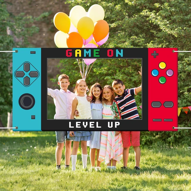 Alt view image 7 of 7 - Large 73inch Video Game Photo Prop Game on Party Decorations Red Blue Handheld Gaming Console Banner Backdrop Gaming Photo Booth Frame Background for Boys Birthday Gamer Favor Supplies