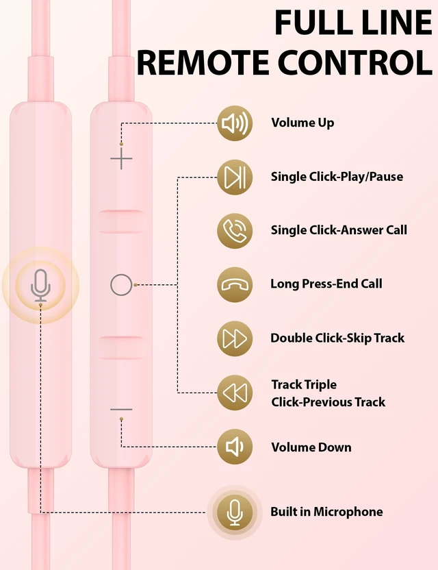 Alt view image 5 of 7 - for Apple Lightning Headphones MFi-Certified Wired Earbuds Pink Magnetic Larger Ear Buds Earphones with Anti-Drop Tips Corded Headset Cord for iPhone 14 Plus 13 Pro Max 12 Mini 11 XS XR 8