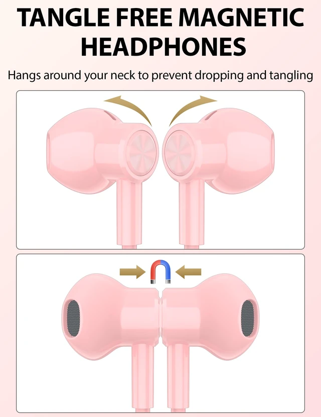 Alt view image 7 of 7 - for Apple Lightning Headphones MFi-Certified Wired Earbuds Pink Magnetic Larger Ear Buds Earphones with Anti-Drop Tips Corded Headset Cord for iPhone 14 Plus 13 Pro Max 12 Mini 11 XS XR 8