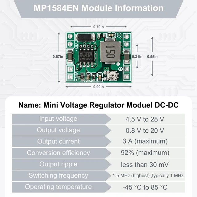 Alt view image 3 of 4 - Ultra-Small MP1584EN DC-DC Buck Converter 6 Pack, 3A 96% High Efficiency Step Down Power Module 4.5V-28V Input Adjustable Output 0.8V-20V for DIY Electronics Prototype Board