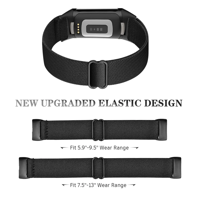 Alt view image 6 of 7 - Elastic Ankle/Arm/Wrist Band Compatible with Fitbit Charge 6/5 Fitness Tracker, Adjustable Stretchy Nylon Sport Workout Replacement Strap Women Men Armband/Ankleband/Wristband Accessory (Black)