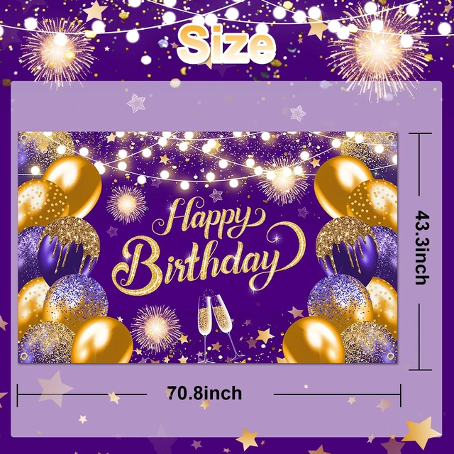 Alt view image 2 of 7 - Purple Gold Happy Birthday Backdrop Banner Decorations 6x3.6 ft Polyester, Purple Birthday Banner, Birthday Party Decorations, Photography Background, Photo Props