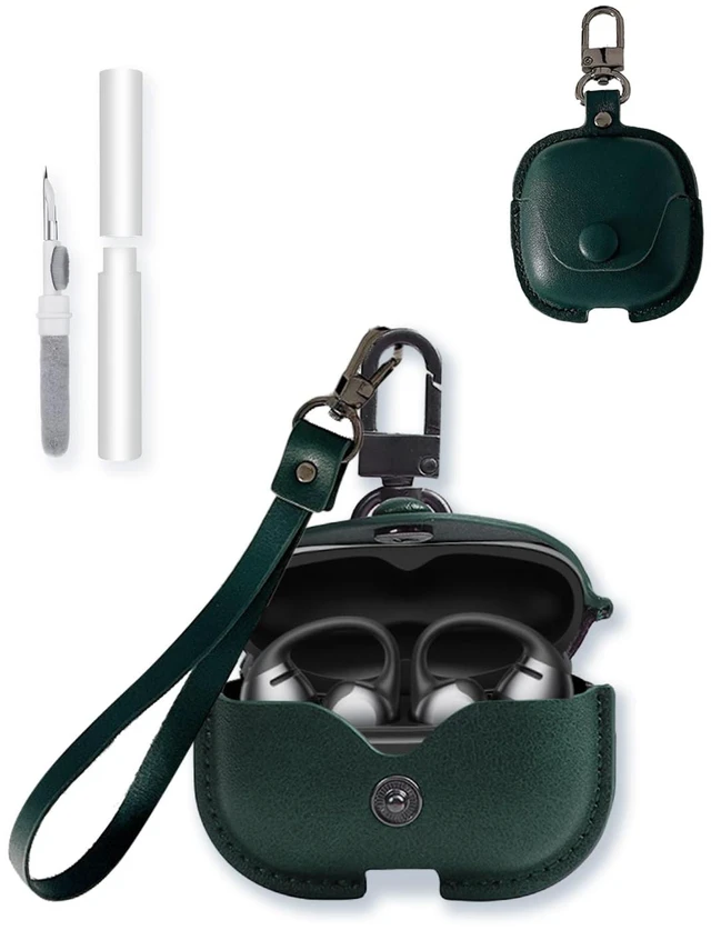 Main image of Case for SHOKZ OpenDots ONE Earbuds,Stylish Retro Soft Protective, Premium PU Leather Case Cover with Cleaning Kit & Lanyard for SHOKZ OpenDots ONE Accessories-Green