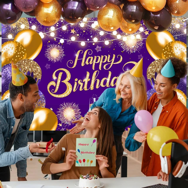 Alt view image 5 of 7 - Purple Gold Happy Birthday Backdrop Banner Decorations 6x3.6 ft Polyester, Purple Birthday Banner, Birthday Party Decorations, Photography Background, Photo Props