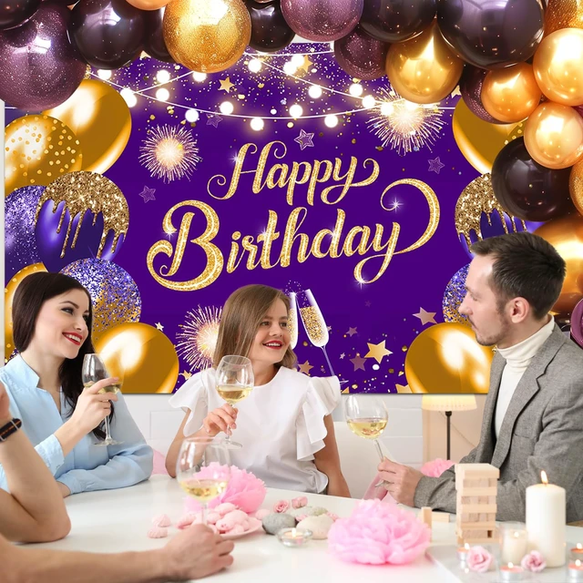 Alt view image 6 of 7 - Purple Gold Happy Birthday Backdrop Banner Decorations 6x3.6 ft Polyester, Purple Birthday Banner, Birthday Party Decorations, Photography Background, Photo Props