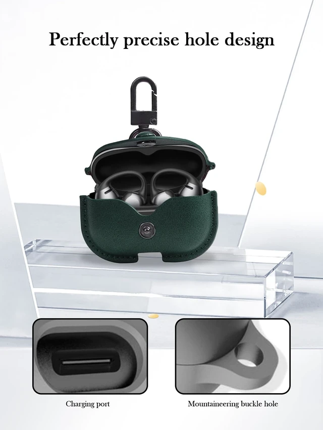 Alt view image 4 of 6 - Case for SHOKZ OpenDots ONE Earbuds,Stylish Retro Soft Protective, Premium PU Leather Case Cover with Cleaning Kit & Lanyard for SHOKZ OpenDots ONE Accessories-Green