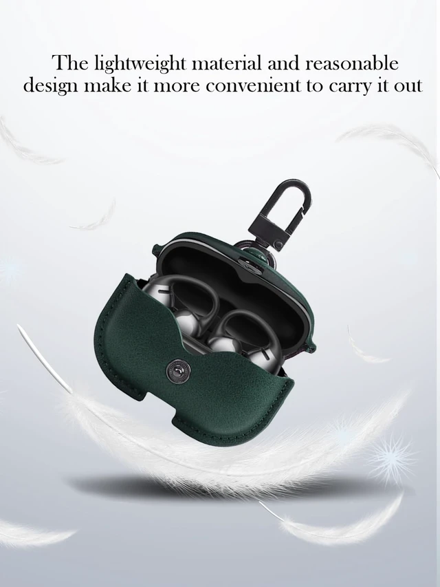 Alt view image 5 of 6 - Case for SHOKZ OpenDots ONE Earbuds,Stylish Retro Soft Protective, Premium PU Leather Case Cover with Cleaning Kit & Lanyard for SHOKZ OpenDots ONE Accessories-Green