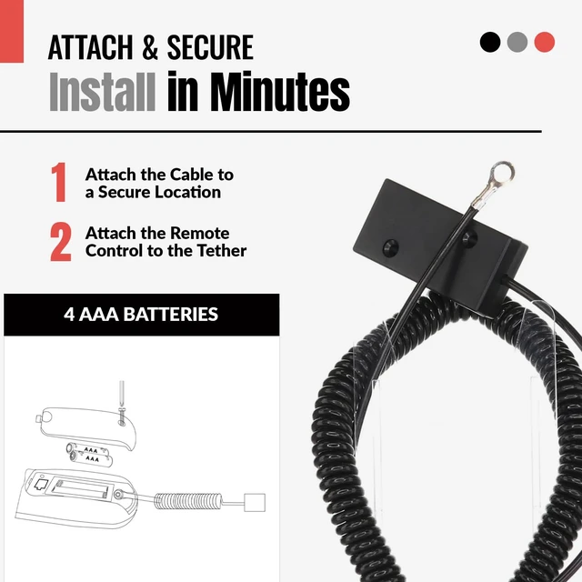 Alt view image 4 of 6 - Universal Coiled Security Cable Box Cutter or Remote Control Tether Security Cable Leash with Hook and Loop Fastener Tape and Double-Sided Tape