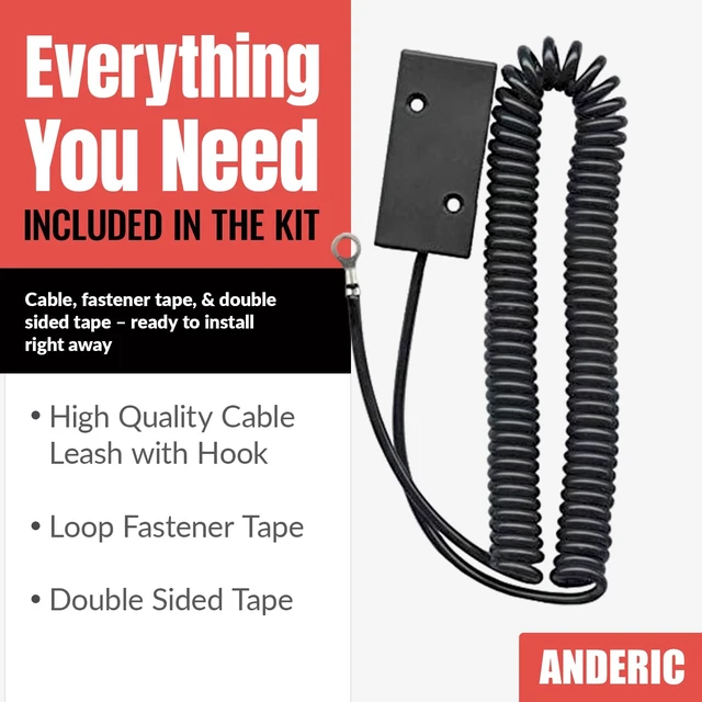 Alt view image 5 of 6 - Universal Coiled Security Cable Box Cutter or Remote Control Tether Security Cable Leash with Hook and Loop Fastener Tape and Double-Sided Tape