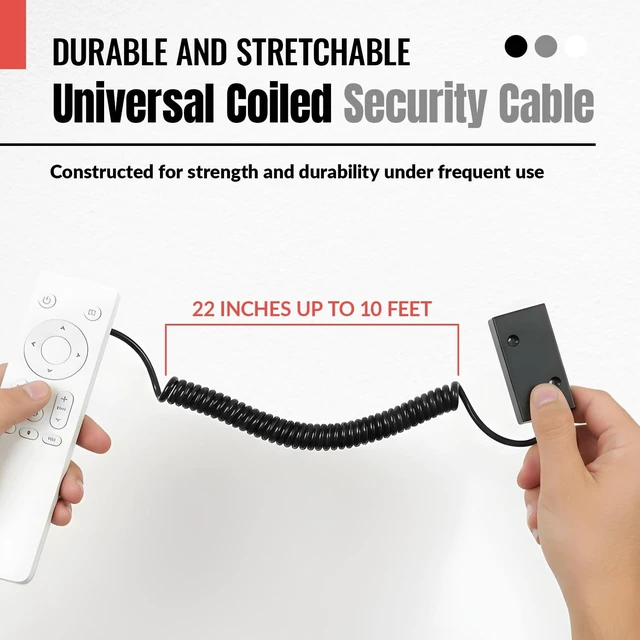Alt view image 6 of 6 - Universal Coiled Security Cable Box Cutter or Remote Control Tether Security Cable Leash with Hook and Loop Fastener Tape and Double-Sided Tape