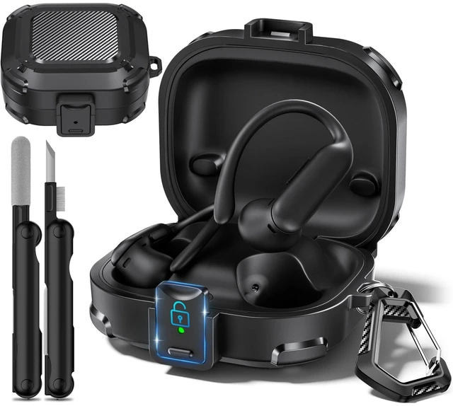 Main image of Safety Lock for Powerbeats Pro 2 Case, Shockproof Protective Hard Shell with Cleaning Kit & Keychain for Beats Powerbeats Pro 2 (2025) Wireless Bluetooth Earbuds Accessories, Anti-Scratch, Black