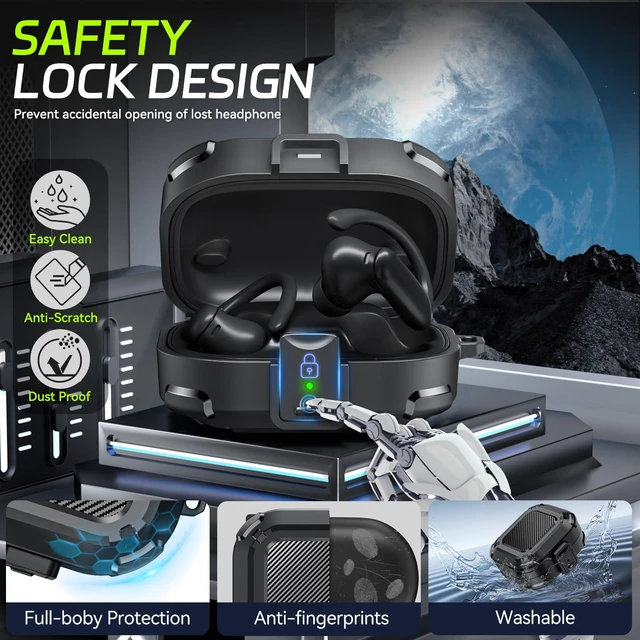 Alt view image 3 of 6 - Safety Lock for Powerbeats Pro 2 Case, Shockproof Protective Hard Shell with Cleaning Kit & Keychain for Beats Powerbeats Pro 2 (2025) Wireless Bluetooth Earbuds Accessories, Anti-Scratch, Black