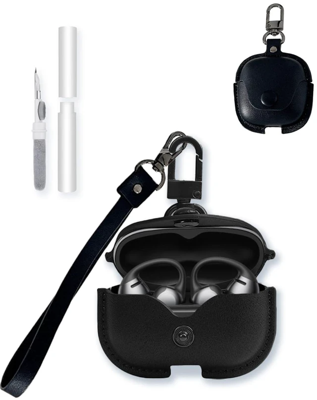 Main image of Case for SHOKZ OpenDots ONE Earbuds,Stylish Retro Soft Protective, Premium PU Leather Case Cover with Cleaning Kit & Lanyard for SHOKZ OpenDots ONE Accessories-Black