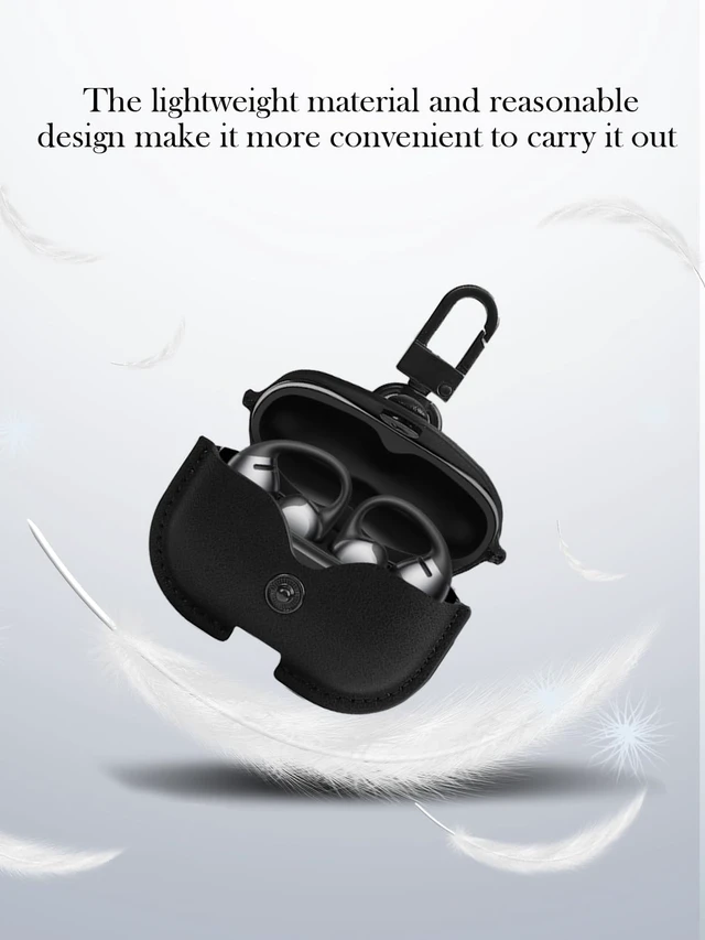 Alt view image 6 of 7 - Case for SHOKZ OpenDots ONE Earbuds,Stylish Retro Soft Protective, Premium PU Leather Case Cover with Cleaning Kit & Lanyard for SHOKZ OpenDots ONE Accessories-Black