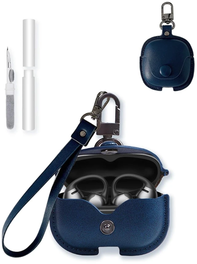 Main image of Case for SHOKZ OpenDots ONE Earbuds,Stylish Retro Soft Protective, Premium PU Leather Case Cover with Cleaning Kit & Lanyard for SHOKZ OpenDots ONE Accessories-Blue