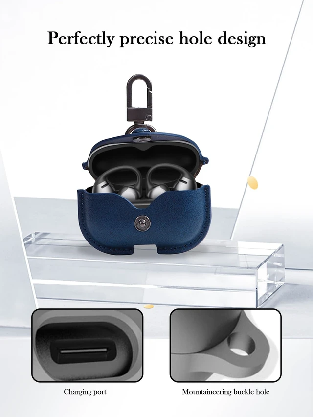 Alt view image 5 of 7 - Case for SHOKZ OpenDots ONE Earbuds,Stylish Retro Soft Protective, Premium PU Leather Case Cover with Cleaning Kit & Lanyard for SHOKZ OpenDots ONE Accessories-Blue