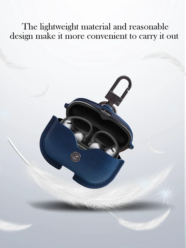 Alt view image 6 of 7 - Case for SHOKZ OpenDots ONE Earbuds,Stylish Retro Soft Protective, Premium PU Leather Case Cover with Cleaning Kit & Lanyard for SHOKZ OpenDots ONE Accessories-Blue
