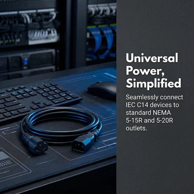 Alt view image 7 of 7 - IEC C14 to 5-15R & 5-20R Power Cord, 1FT/0.32M C14 Male to NEMA5-15R & 5-20R Female, Comb Power Converter Adapter,IEC 3Pole Plug to USA Female Nema 5-15/20R,10-15A 125-250V