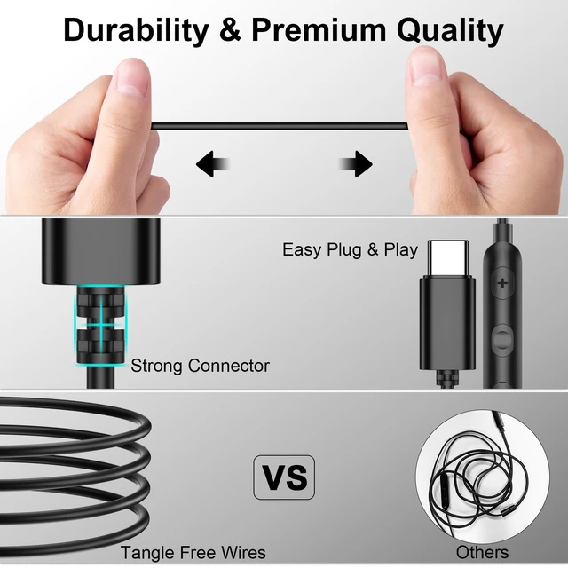 Alt view image 5 of 7 - USB C Headphone Wired Ear Buds for Samsung S26 Ultra S25 A16 A17 A36 Z Flip Magnetic Type C Earphone for iPhone 18 Pro Max 17 16 15 16e 17e HD Mic in Ear Noise Isolation Earbuds for iPad A16 Pixel 10a