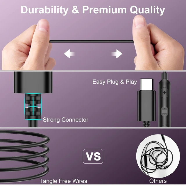 Alt view image 5 of 7 - USB C Headphone Wired Ear Buds for Samsung S26 Ultra S25 A16 A17 A36 Z Flip Magnetic Type C Earphone for iPhone 18 Pro Max 17 16 15 16e 17e HD Mic in Ear Noise Isolation Earbuds for iPad A16 Pixel 10a