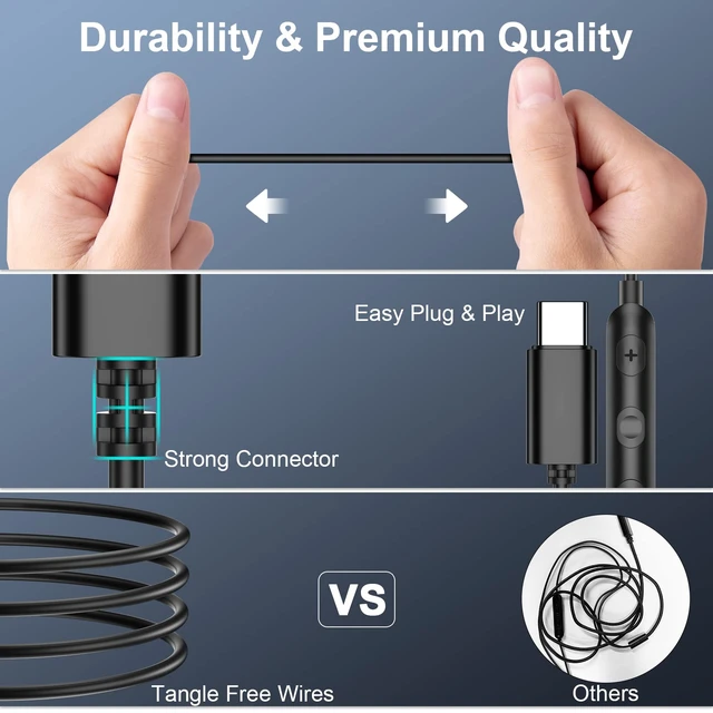Alt view image 6 of 7 - USB C Headphone Wired Ear Buds for Samsung S26 Ultra S25 A16 A17 A36 Z Flip Magnetic Type C Earphone for iPhone 18 Pro Max 17 16 15 16e 17e HD Mic in Ear Noise Isolation Earbuds for iPad A16 Pixel 10a