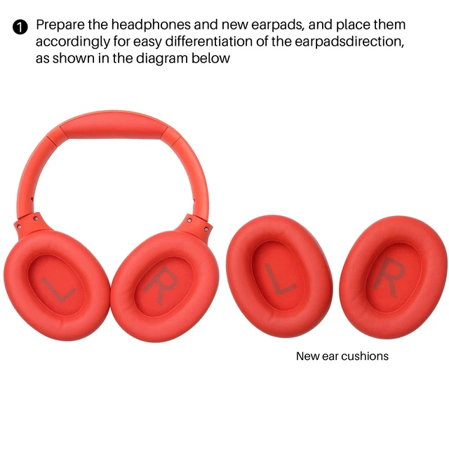 Alt view image 2 of 5 - HT2 Replacement Earpads Cushion, Softer Protein Leather Ear Cover Waterproof for Comfortable Fit with Dustproof Mesh, Sound-Isolation Foam Red