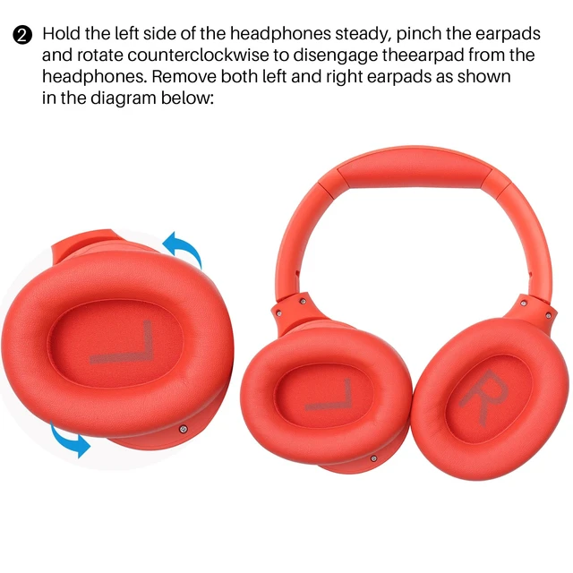 Alt view image 3 of 5 - HT2 Replacement Earpads Cushion, Softer Protein Leather Ear Cover Waterproof for Comfortable Fit with Dustproof Mesh, Sound-Isolation Foam Red