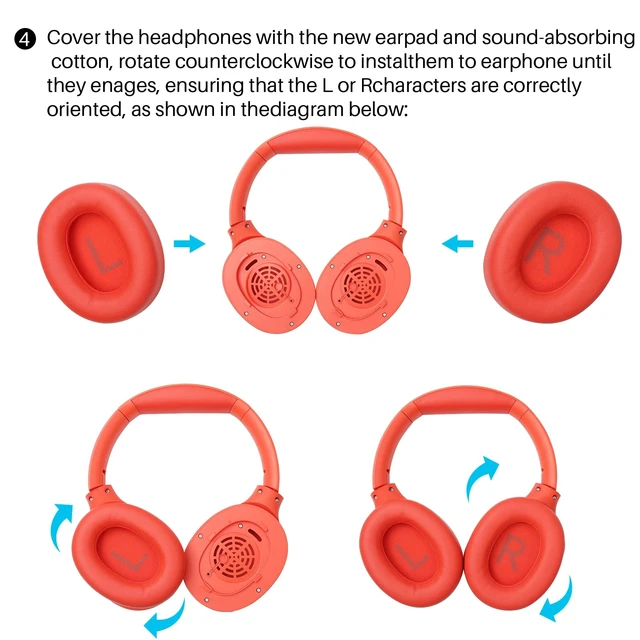 Alt view image 5 of 5 - HT2 Replacement Earpads Cushion, Softer Protein Leather Ear Cover Waterproof for Comfortable Fit with Dustproof Mesh, Sound-Isolation Foam Red