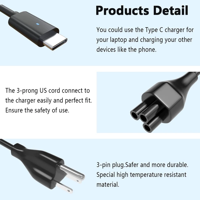 Alt view image 4 of 7 - 65W USB C Laptop Charger Compatible with LG Gram Fit for LG Gram 17 16 15 14 Laptop Model 17Z90N 17Z95P 17Z90Q 17Z90R 17Z90S 16T90P 16Z90P 16Z90Q Power AC Adapter