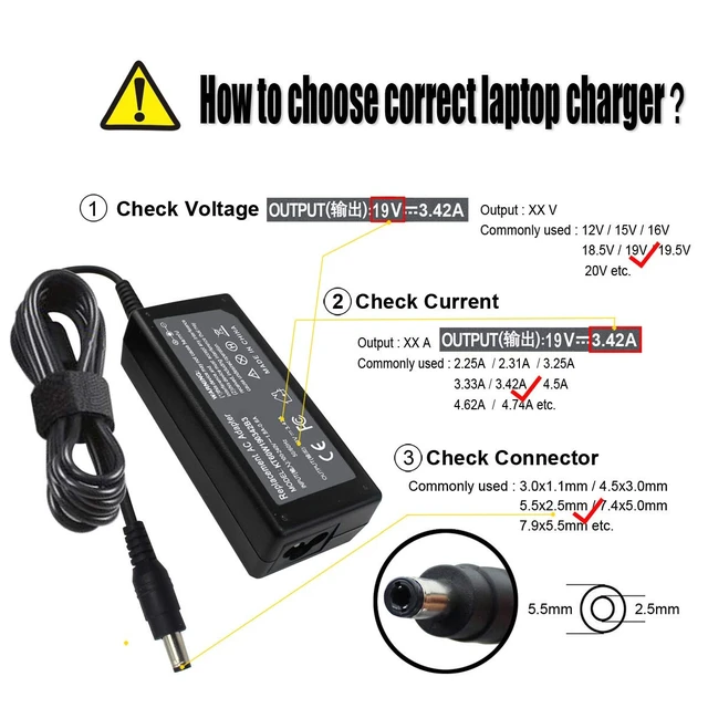 Alt view image 2 of 7 - 19V 3.42A 65W AC Charger Compatible with Toshiba Satellite PA3714U-1ACA PA3917U-1ACA PA3715U-1ACA C55 C55T-A5222 C655 C855D L305D L505 L655 L755 A665 A505 P755 P775 P855 P875 Adapter 5.5x2.5mm