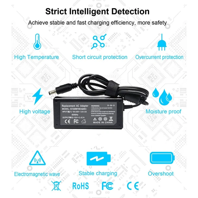 Alt view image 5 of 7 - 19V 3.42A 65W AC Charger Compatible with Toshiba Satellite PA3714U-1ACA PA3917U-1ACA PA3715U-1ACA C55 C55T-A5222 C655 C855D L305D L505 L655 L755 A665 A505 P755 P775 P855 P875 Adapter 5.5x2.5mm