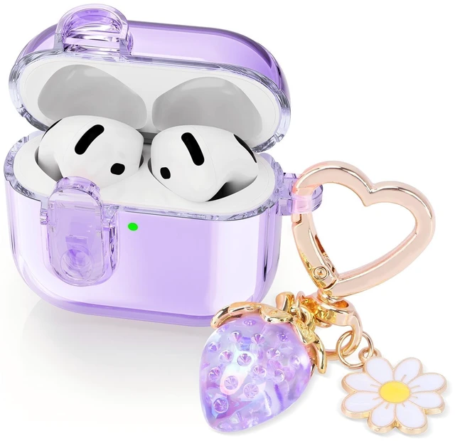 Main image of (with Safety Lock) Clear Case Compatible with Airpods 5/4 Case (2026/2024) Women, Cute Soft TPU Transparent AirPods 4th 5th Generation Case Girl Strawberries Keychain for Airpod iPod 5 4 Gen, Purple