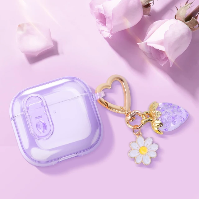 Alt view image 2 of 7 - (with Safety Lock) Clear Case Compatible with Airpods 5/4 Case (2026/2024) Women, Cute Soft TPU Transparent AirPods 4th 5th Generation Case Girl Strawberries Keychain for Airpod iPod 5 4 Gen, Purple