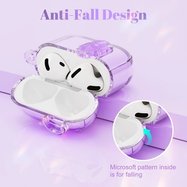 Alt view image 3 of 7 - (with Safety Lock) Clear Case Compatible with Airpods 5/4 Case (2026/2024) Women, Cute Soft TPU Transparent AirPods 4th 5th Generation Case Girl Strawberries Keychain for Airpod iPod 5 4 Gen, Purple