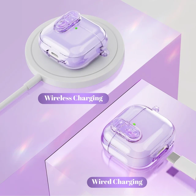 Alt view image 4 of 7 - (with Safety Lock) Clear Case Compatible with Airpods 5/4 Case (2026/2024) Women, Cute Soft TPU Transparent AirPods 4th 5th Generation Case Girl Strawberries Keychain for Airpod iPod 5 4 Gen, Purple