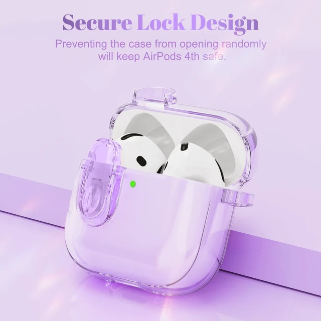 Alt view image 5 of 7 - (with Safety Lock) Clear Case Compatible with Airpods 5/4 Case (2026/2024) Women, Cute Soft TPU Transparent AirPods 4th 5th Generation Case Girl Strawberries Keychain for Airpod iPod 5 4 Gen, Purple