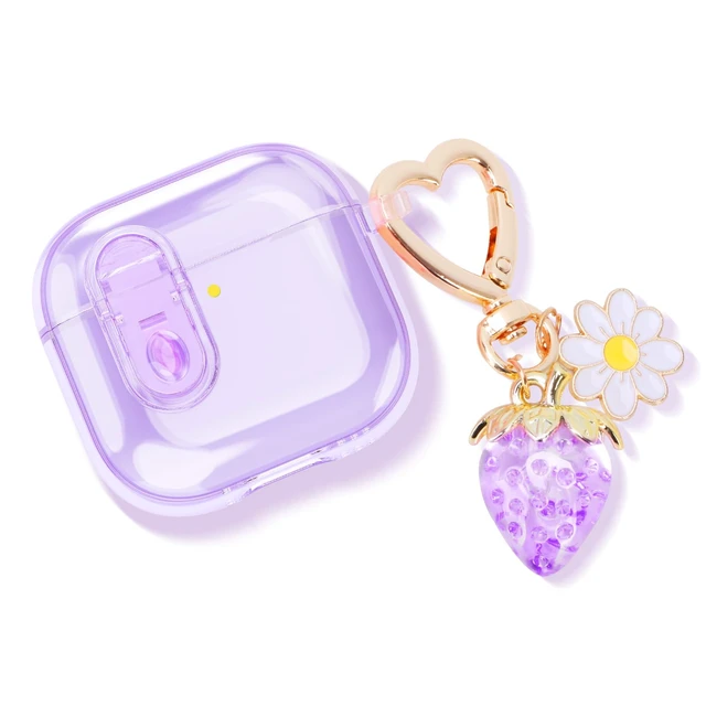 Alt view image 6 of 7 - (with Safety Lock) Clear Case Compatible with Airpods 5/4 Case (2026/2024) Women, Cute Soft TPU Transparent AirPods 4th 5th Generation Case Girl Strawberries Keychain for Airpod iPod 5 4 Gen, Purple